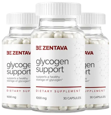 Three bottles of Zentava Glycogen Support Capsules