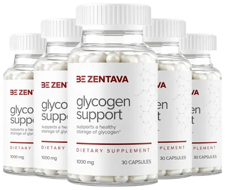 Five-bottle package of Zentava Glycogen Support Capsules